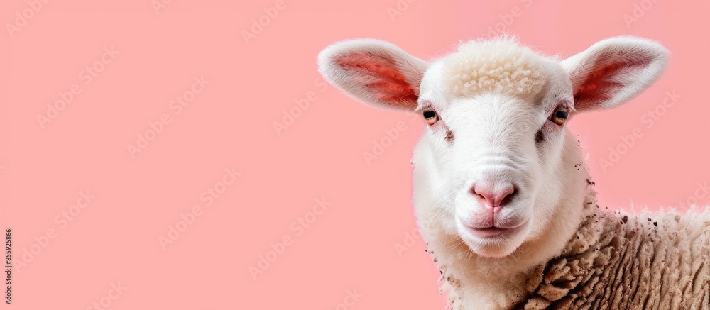 Poster portrait of sheep in farm pastel background isolated. copy space image. place for adding text and de