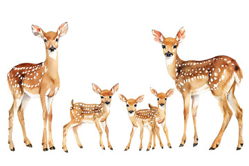 Watercolor painting realistic Set baby deers and mama doe on white background. Clipping path included.