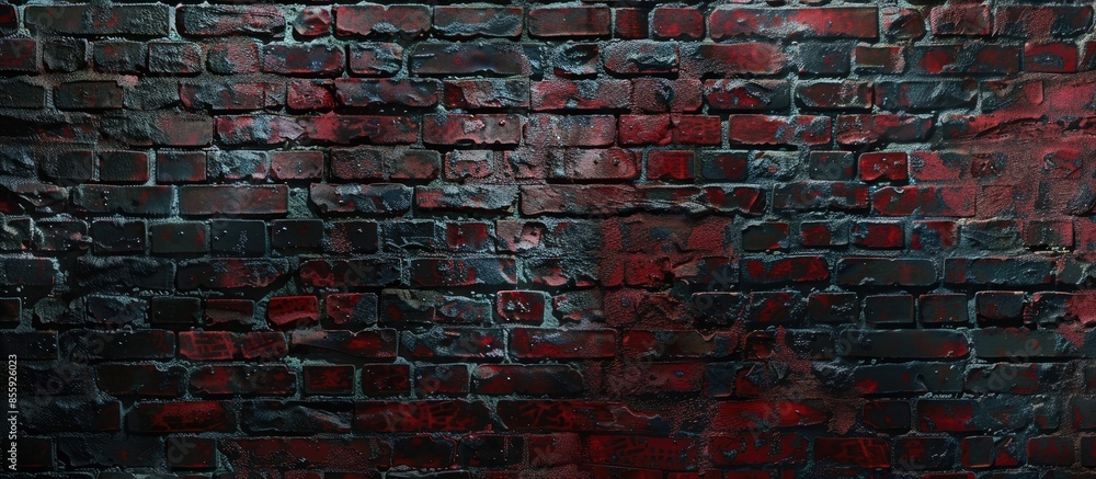 Poster gloomy background, red brick wall of dark stone texture. vintage red brick wall. horizontal view ima