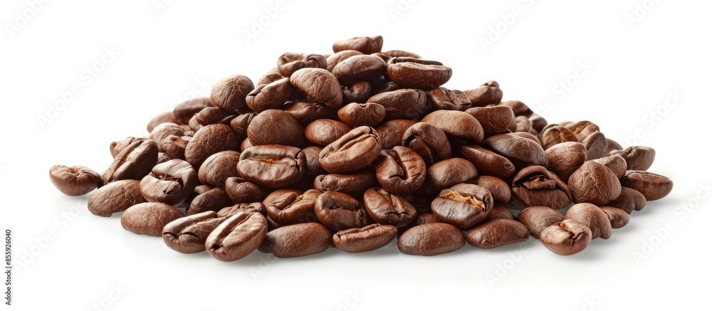 Poster heap of coffee beans isolated on white background. copy space image. place for adding text or design