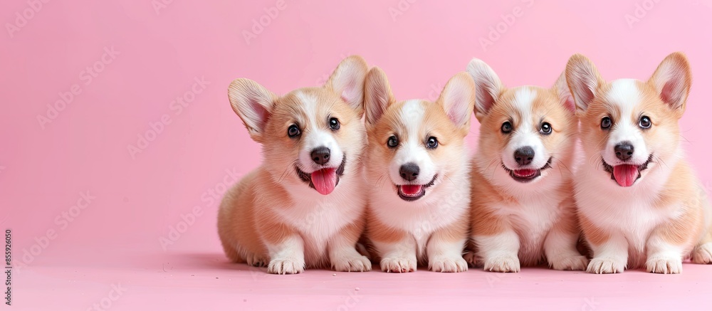 Poster welsh corgi puppies on pastel background look art tone. copy space image. place for adding text and 