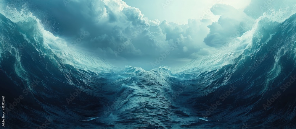 Poster sea opening up creating a land passage. parting of the red sea conceptual theme. copy space image. p