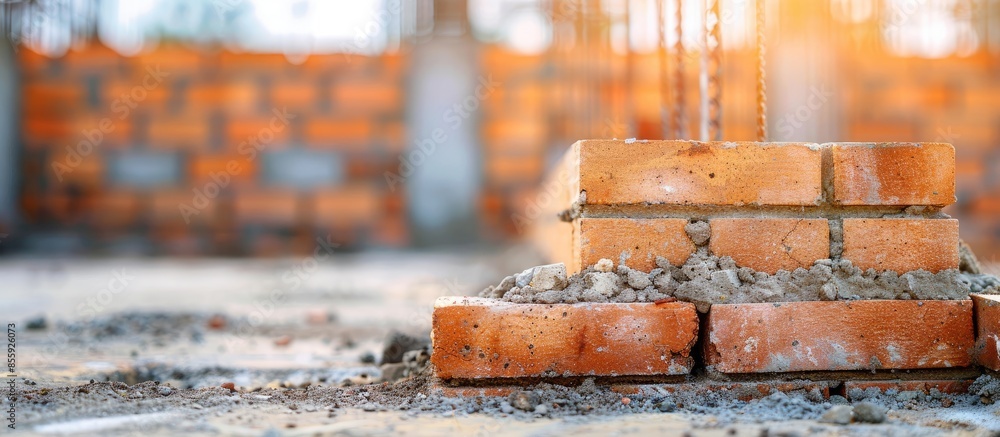 Poster building house - brick and project for construction industry background. copy space image. place for