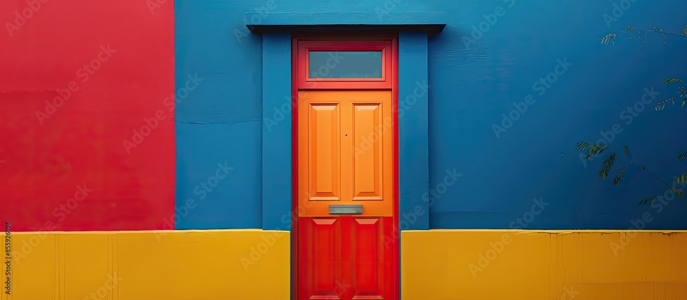 Poster project of exterior colored door. copy space image. place for adding text and design