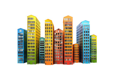 Bright Colorful Buildings isolated on transparent background