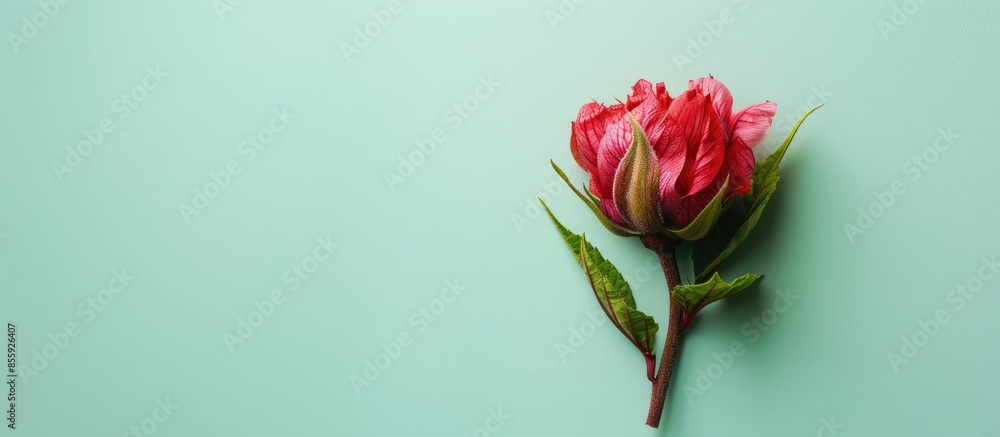 Poster roselle flower isolated on pastel background. flower. copy space image. place for adding text and de