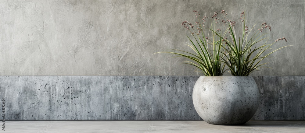 Poster concrete pot on a concrete background interior decor element. copy space image. place for adding tex