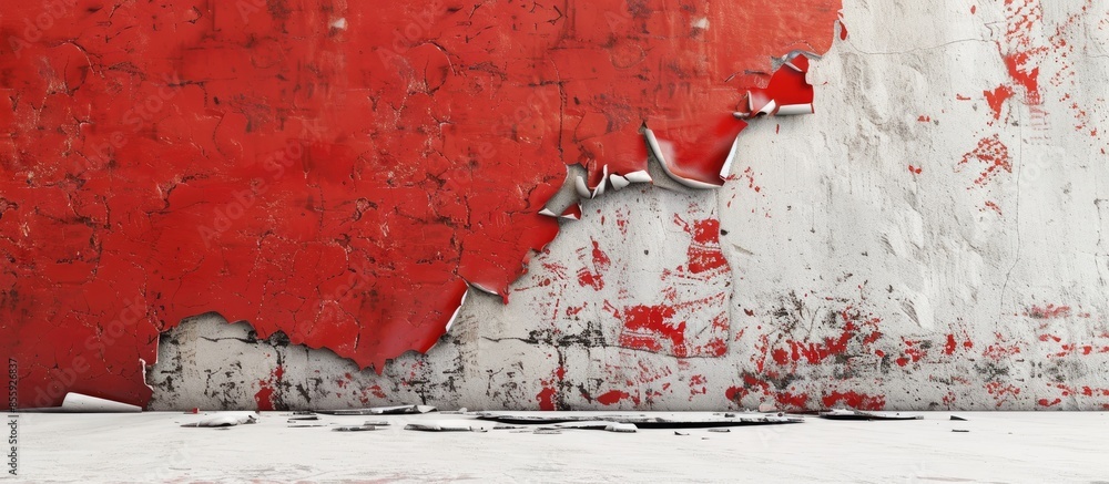 Poster red broken wall at earthquake. copy space image. place for adding text and design