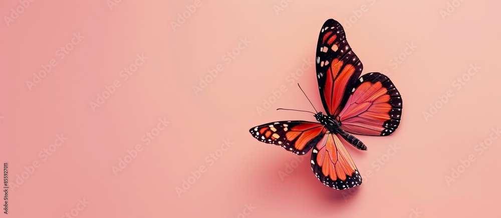 Poster butterfly isolated on pastel background summer isolated. copy space image. place for adding text and