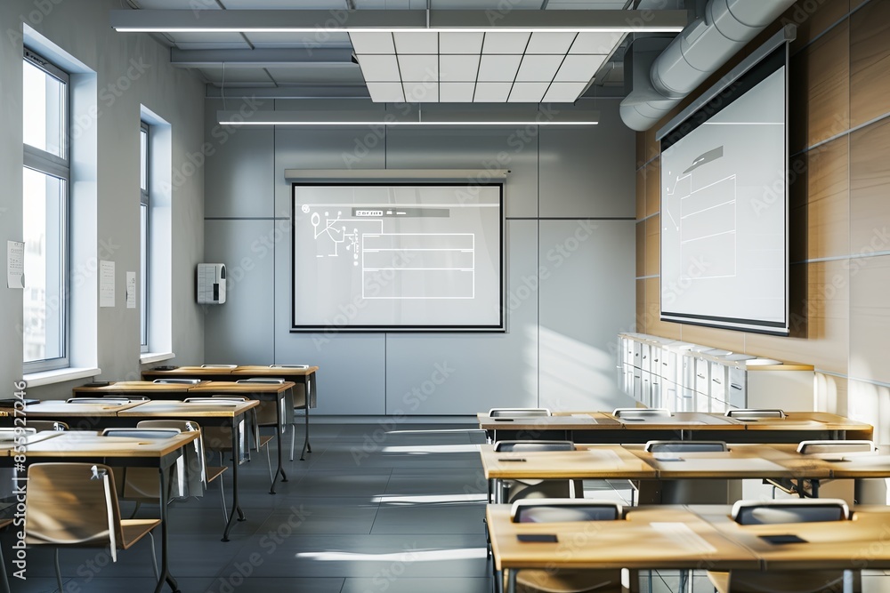 Fototapete a contemporary classroom or study space with interactive panels and ai assistants, designed to enhan