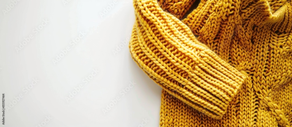 Poster yellow sweater on white background . copy space image. place for adding text and design