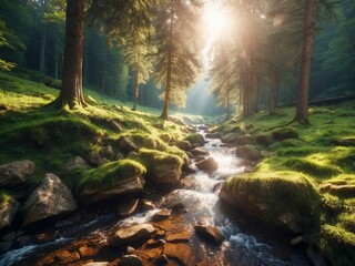 Water stone and sunlight natural view 