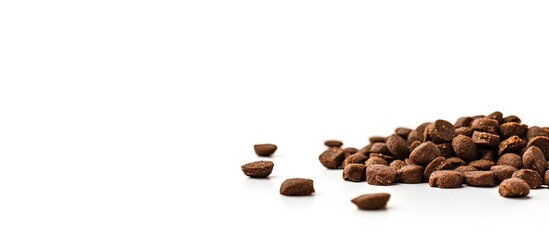 Naklejka premium Cat food isolated on white background. Close-up. Copy space image. Place for adding text and design