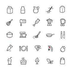 Milk based products set of icons. The outline icons are well scalable and editable. Contrasting elements are good for different backgrounds. EPS10.