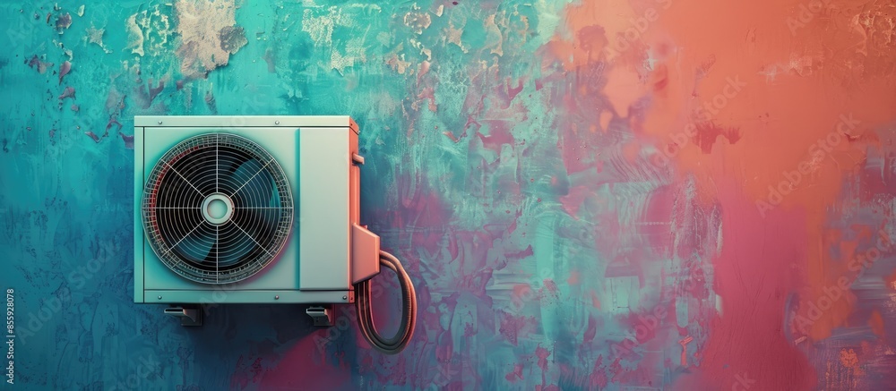 Poster modern airconditioner unit service cleaning the filter to prevent respiratory disease. copy space im