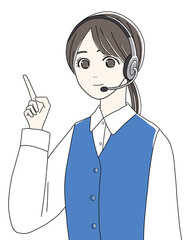 説明するコールセンターの女性