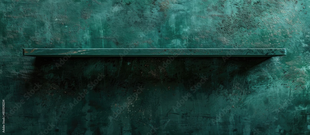Poster empty shelf on a dark green concrete wall. background template scene. square mockup. copy space imag