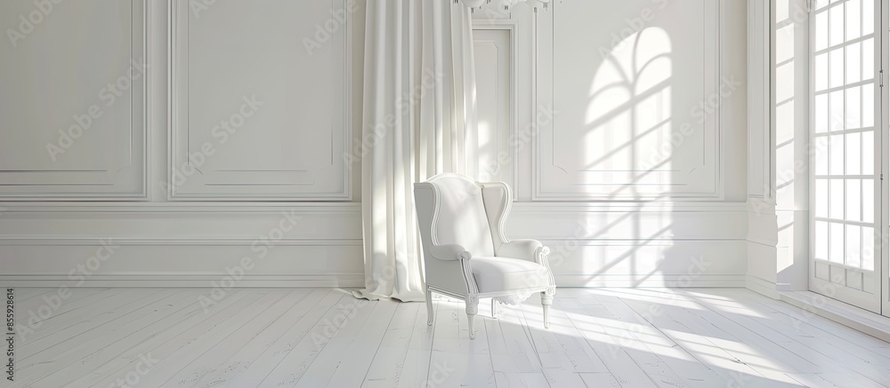 Poster white room sitting living window photo studio set. copy space image. place for adding text and desig