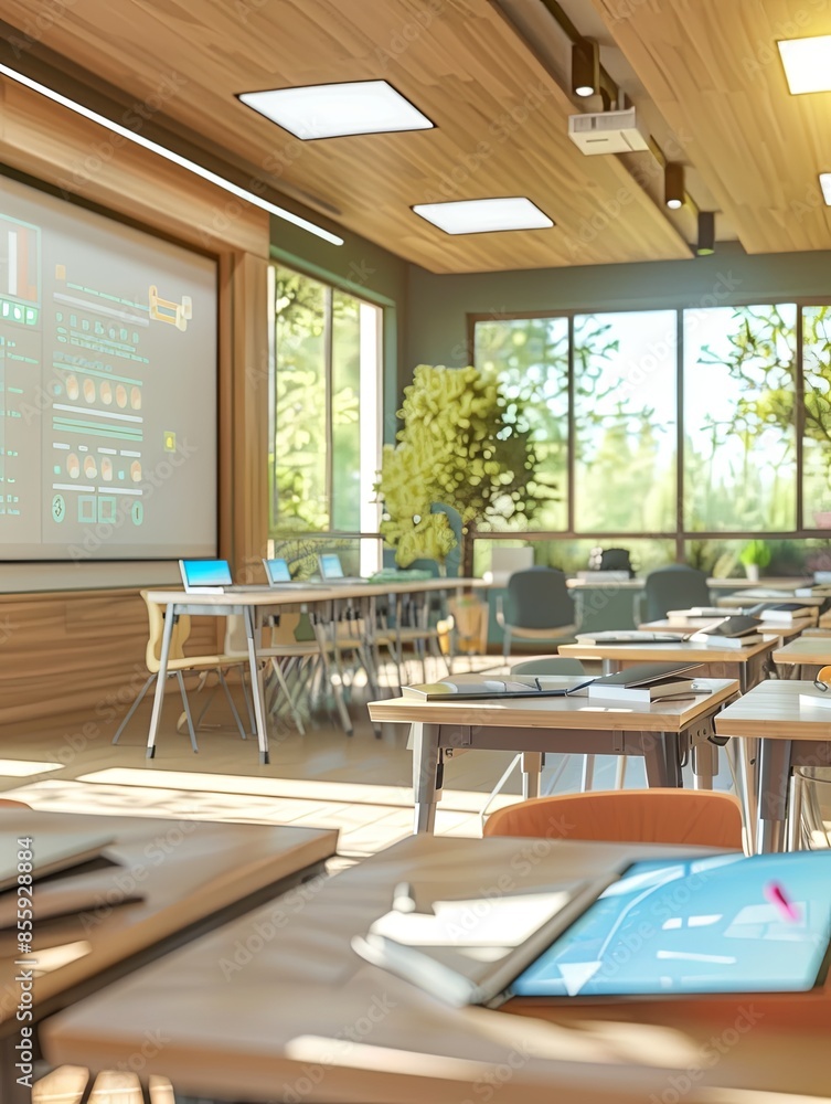 Aufkleber A contemporary classroom featuring interactive panels and AI assistants to enhance the learning experience. Generative AI