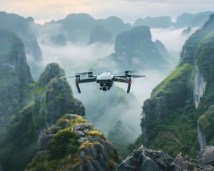 Fototapeta premium Panoramic Aerial View of Misty Mountain Landscape Captured by Drone with 360 Degree