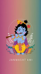 Obraz premium Krishna Janmashtami, Lord Krishna Indian God Janmashtami festival, Krishna Janmashtami Poster, Happy Krishna Janmashtami, Illustration Design. Lord Shri Krishna's birth day, Janmashtami, 