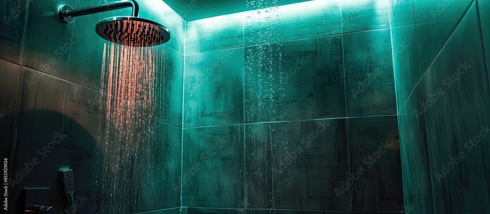 Poster hotel shower interior. copy space image. place for adding text and design