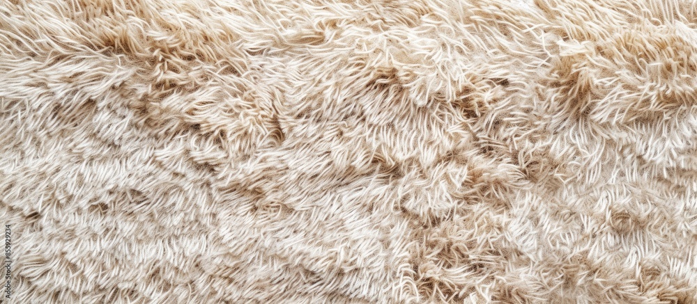 Poster beige shaggy carpet texture closeup - textile background. copy space image. place for adding text an