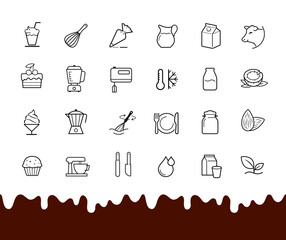 Milk based products set of icons. The outline icons are well scalable and editable. Contrasting elements are good for different backgrounds. EPS10.