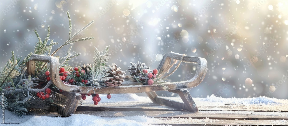 Poster old wooden sled pastel background christmas isolated. copy space image. place for adding text and de