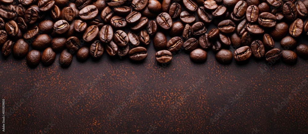 Poster roasted coffee bean background, top view. copy space image. place for adding text and design