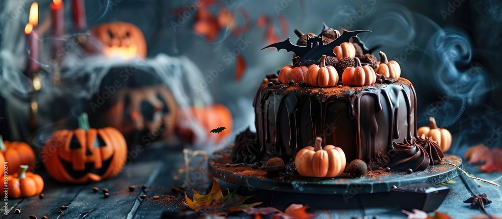 Aufkleber halloween cake of chocolate and fondant. copy space image. place for adding text and design