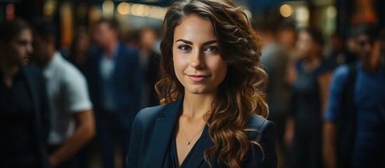 Fototapeta premium female manager smiling at camera during meeting in business office