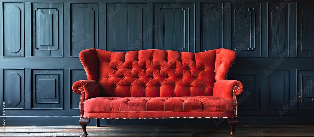 Poster red vintage sofa. copy space image. place for adding text and design