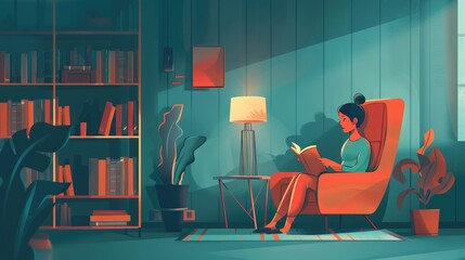 Cozy Reading Nook Setup: Person creating a comfortable corner with chair, lamp, and books for reading pleasure at home