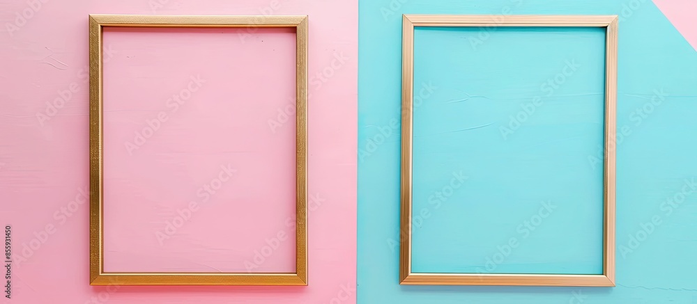 Poster picture gold wooden frame for design isolated on pastel background isolated background. copy space i