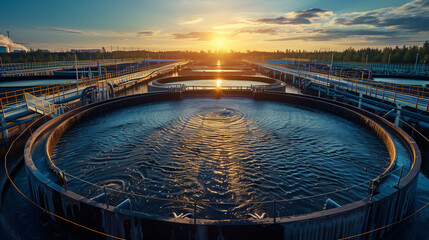 Sustainable Infrastructure: Sewage Treatment Plant in a Bright Environment with Subtle Blue Hues