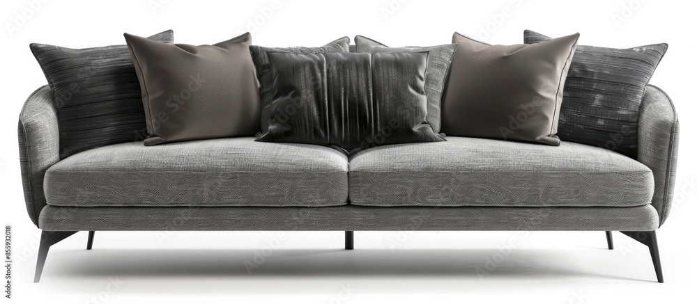 Poster Sofa with pillows. Copy space image. Place for adding text and design