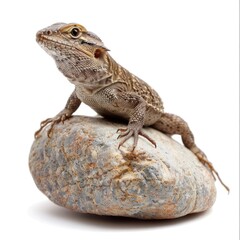 Obraz premium Tiny Lizard Sunbathing on White Rock: Exotic Reptile Relaxing Outdoors