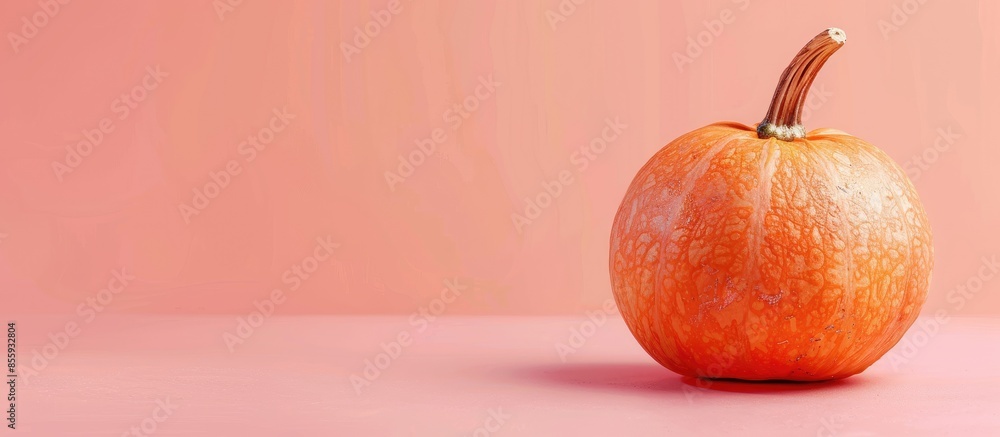 Poster side view: the bark pumpkin fruit isolated on pastel background. copy space image. place for adding 