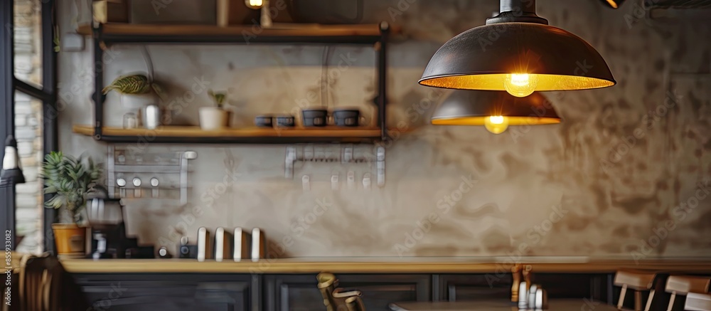 Poster lamp in coffee shop. copy space image. place for adding text and design