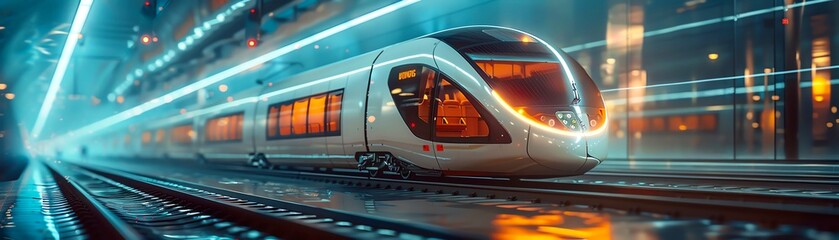Naklejka premium Futuristic Public Transport Sleek, highspeed trains and trams powered by advanced technology