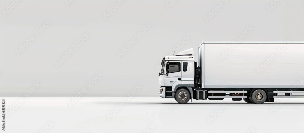 Poster cargo delivery truck side view on white background. copy space image. place for adding text or desig