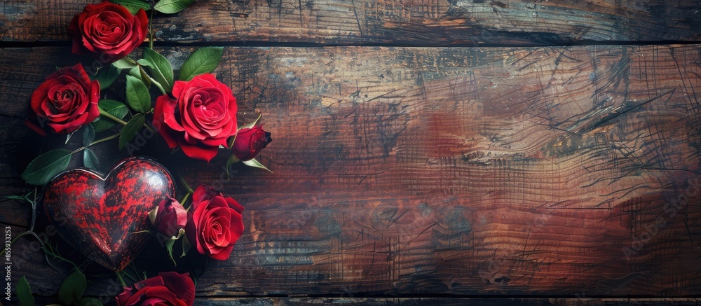 Poster valentines day background with heart and roses. vintage style. copy space image. place for adding te