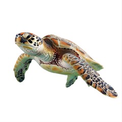 Fototapeta premium Majestic Sea Turtle Gliding Through Water Isolated on White Background