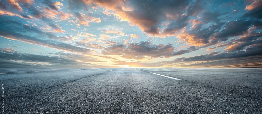 Aufkleber asphalt road and sky clouds at sunset.road background. copy space image. place for adding text or de