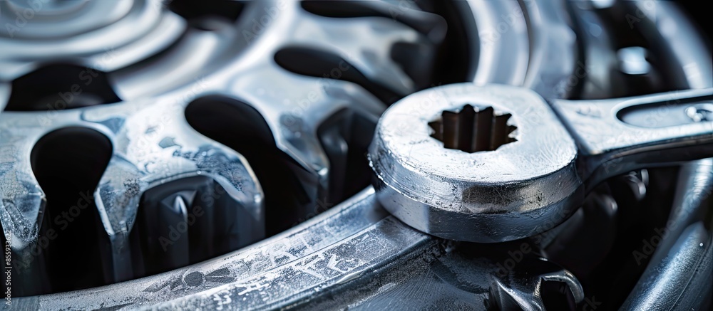 Poster technical service concept, wrench on car wheels. copy space image. place for adding text and design