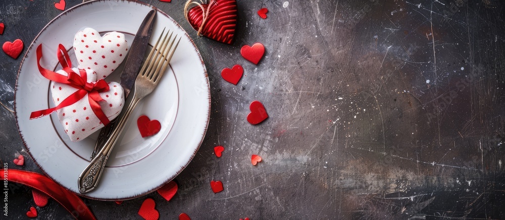 Poster festive place setting for valentine's day. copy space image. place for adding text or design