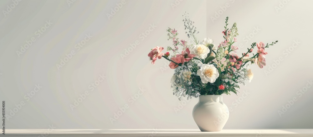 Sticker A vase full of flowers that adorns the room. Copy space image. Place for adding text and design