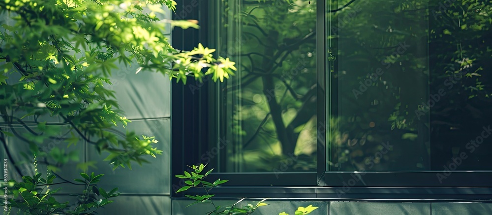 Poster modern house window installation close up shot. copy space image. place for adding text and design