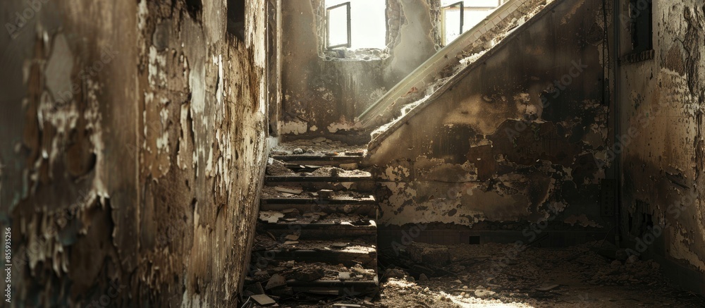 Poster abstract ruines old abandoned house. copy space image. place for adding text and design